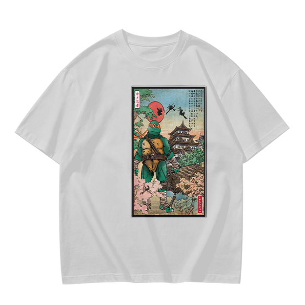 Olive T-Shirt with Ninja Turtle Ukiyo-e Style Print