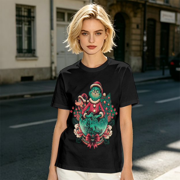 Olive Green Christmas Grinch Graphic T-Shirt