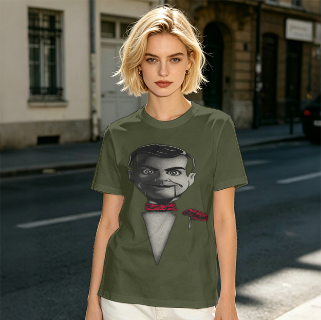 Olive T-Shirt With Ventriloquist Dummy Print