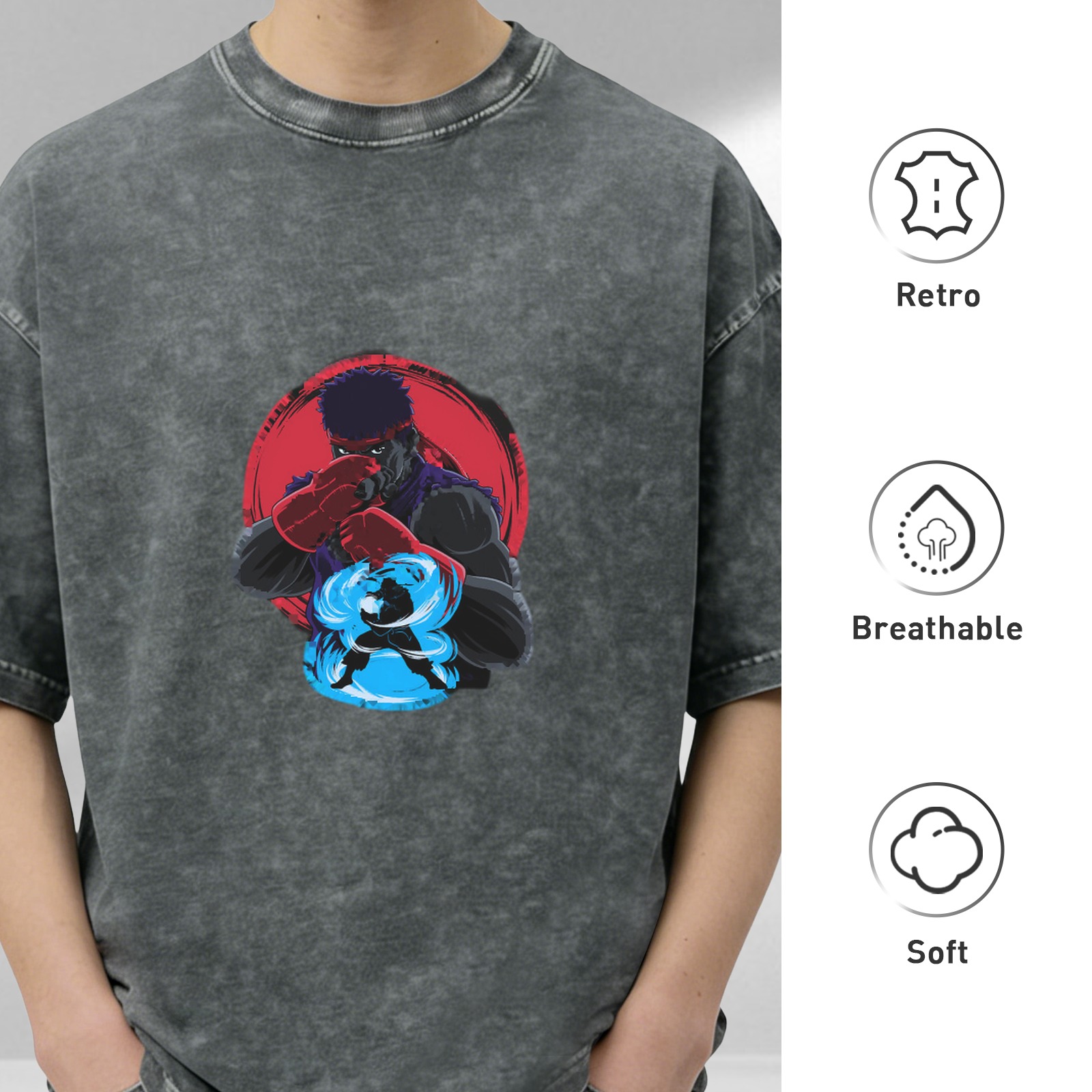 Street Fighter Ryu Graphic Stonewashed Black T-Shirt