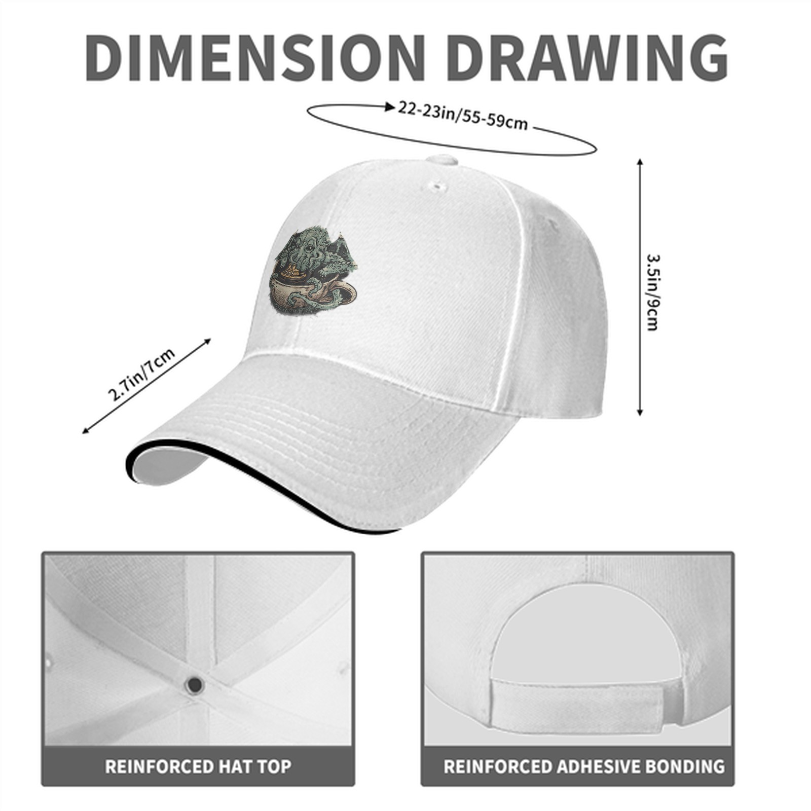 Black Baseball Cap With Cthulhu In Teacup Graphic Print