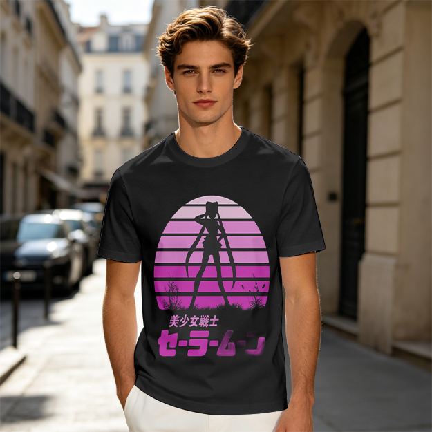 Sailor Moon Anime Silhouette Retro Sunset Graphic T-Shirt