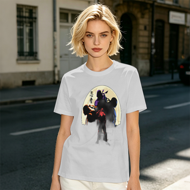 Olive T-shirt with Ninja Silhouette Graphic Design