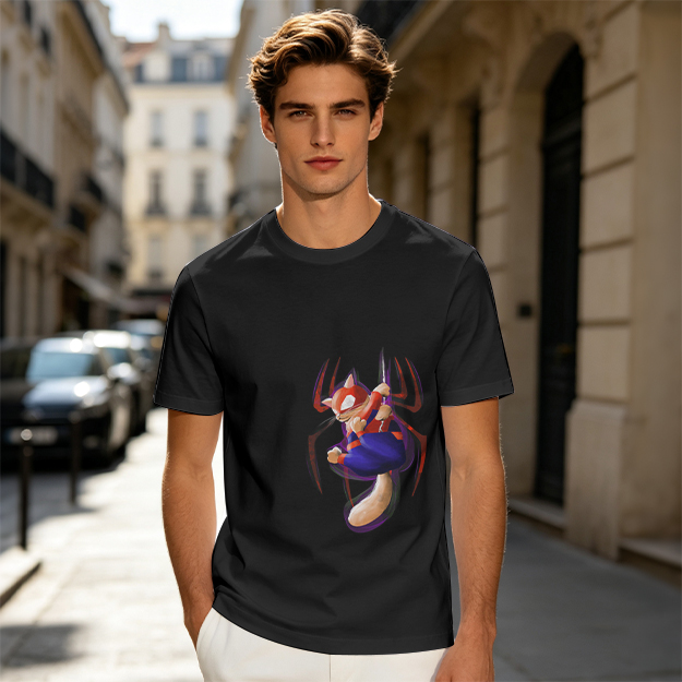 Olive T-Shirt With Spider Cat Superhero Graphic Print