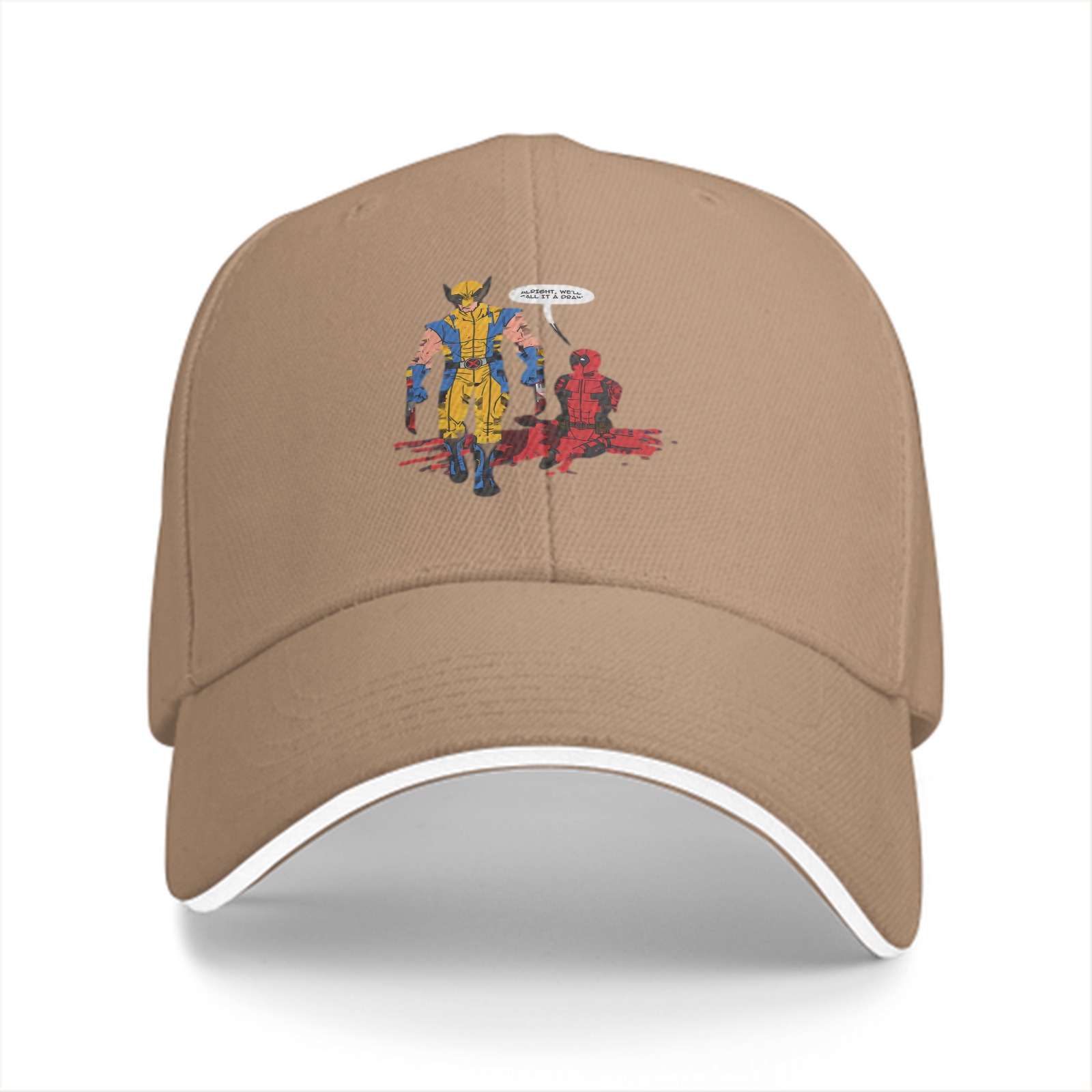 Black baseball cap with Wolverine and Deadpool comic print