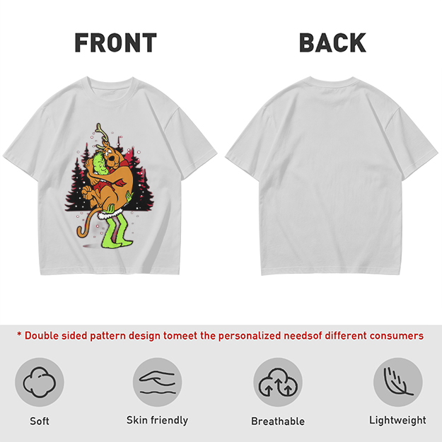 Olive Christmas T-Shirt Featuring Scooby-Doo Hugging The Grinch
