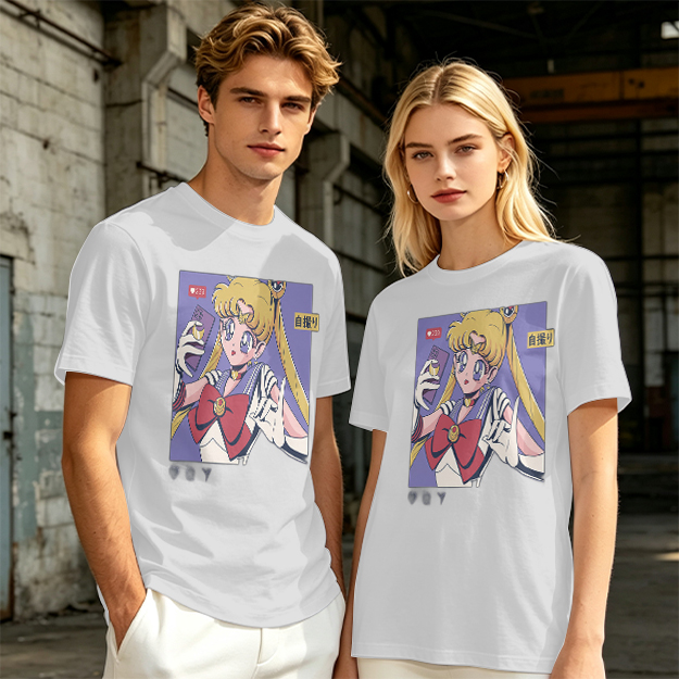 Olive T-shirt with Sailor Moon Selfie Anime Print