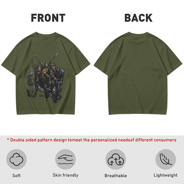Olive T-Shirt with Fantasy Warrior Group Graphic Print