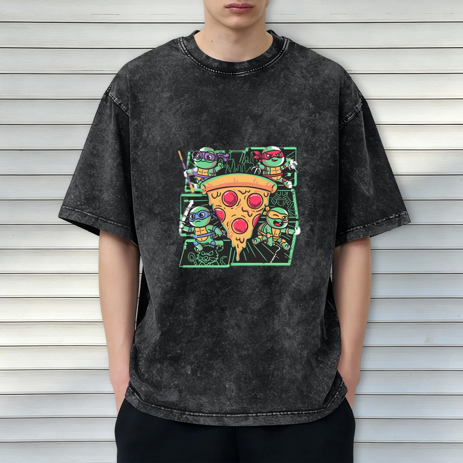 Teenage Mutant Ninja Turtles Pizza Graphic Acid Wash T-Shirt