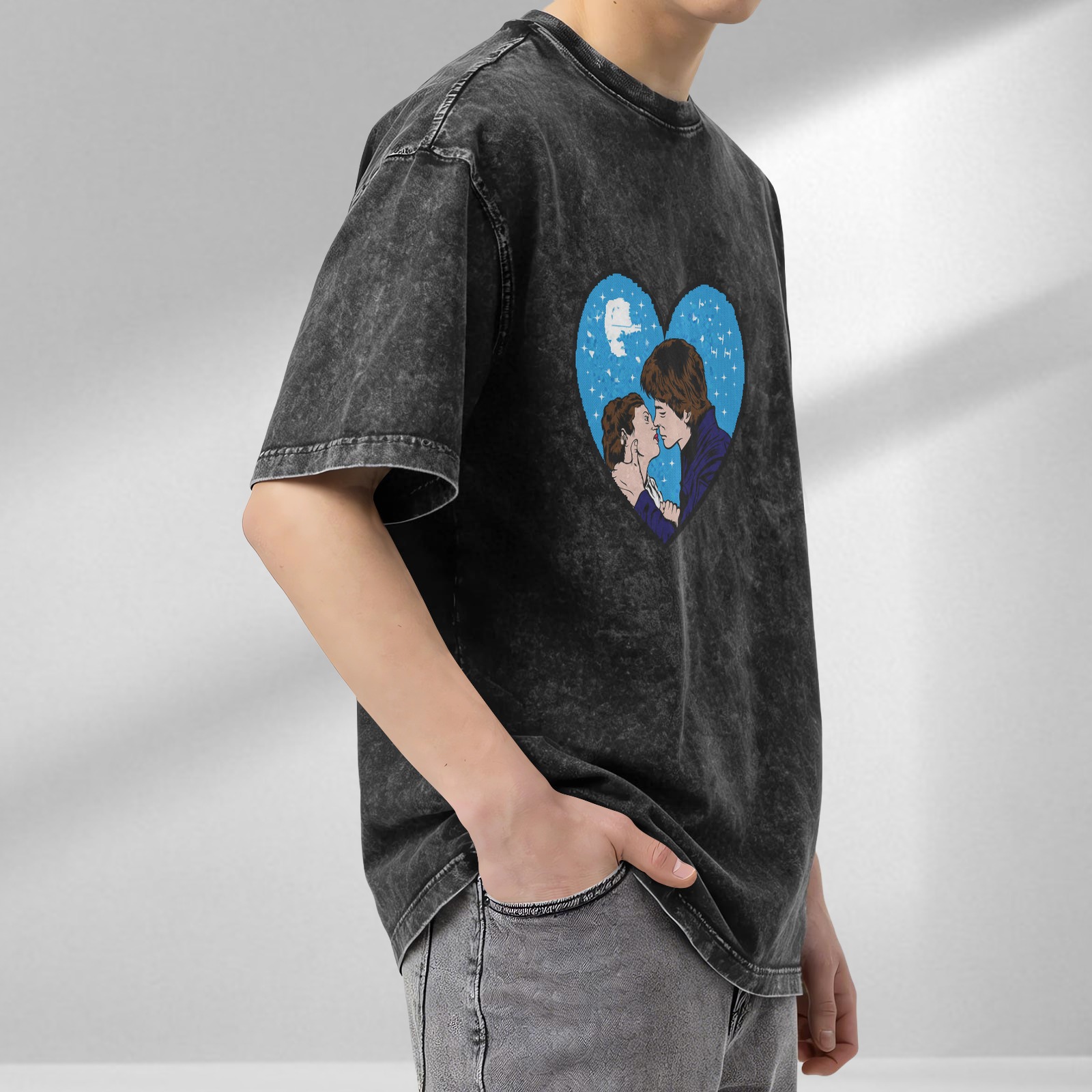 Star Wars themed heart graphic t-shirt with romantic couple design