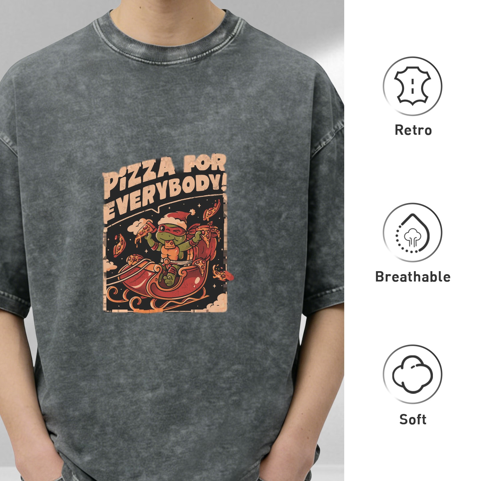 Vintage Wash Pizza For Everybody Teenage Mutant Ninja Turtle Christmas T-Shirt