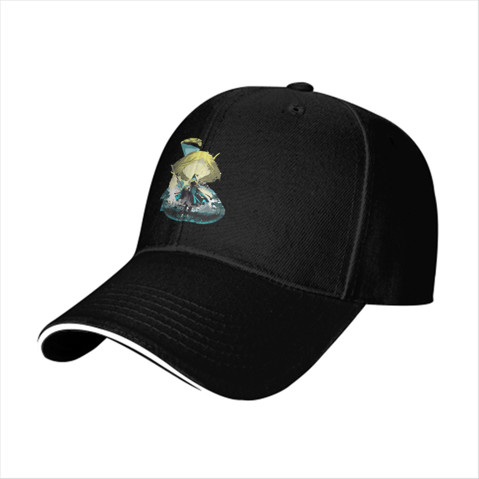 Black Baseball Cap With Fantasy Character Graphic Print