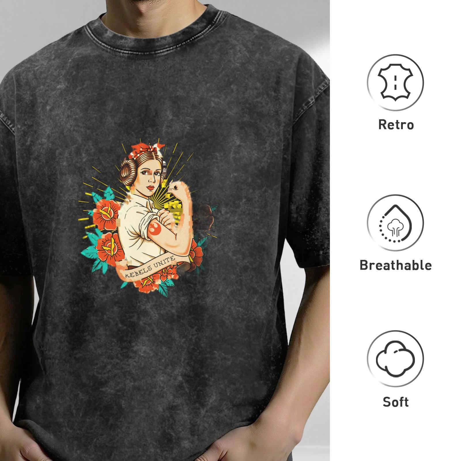 Star Wars Princess Leia Rebels Unite Graphic Acid Wash T-Shirt