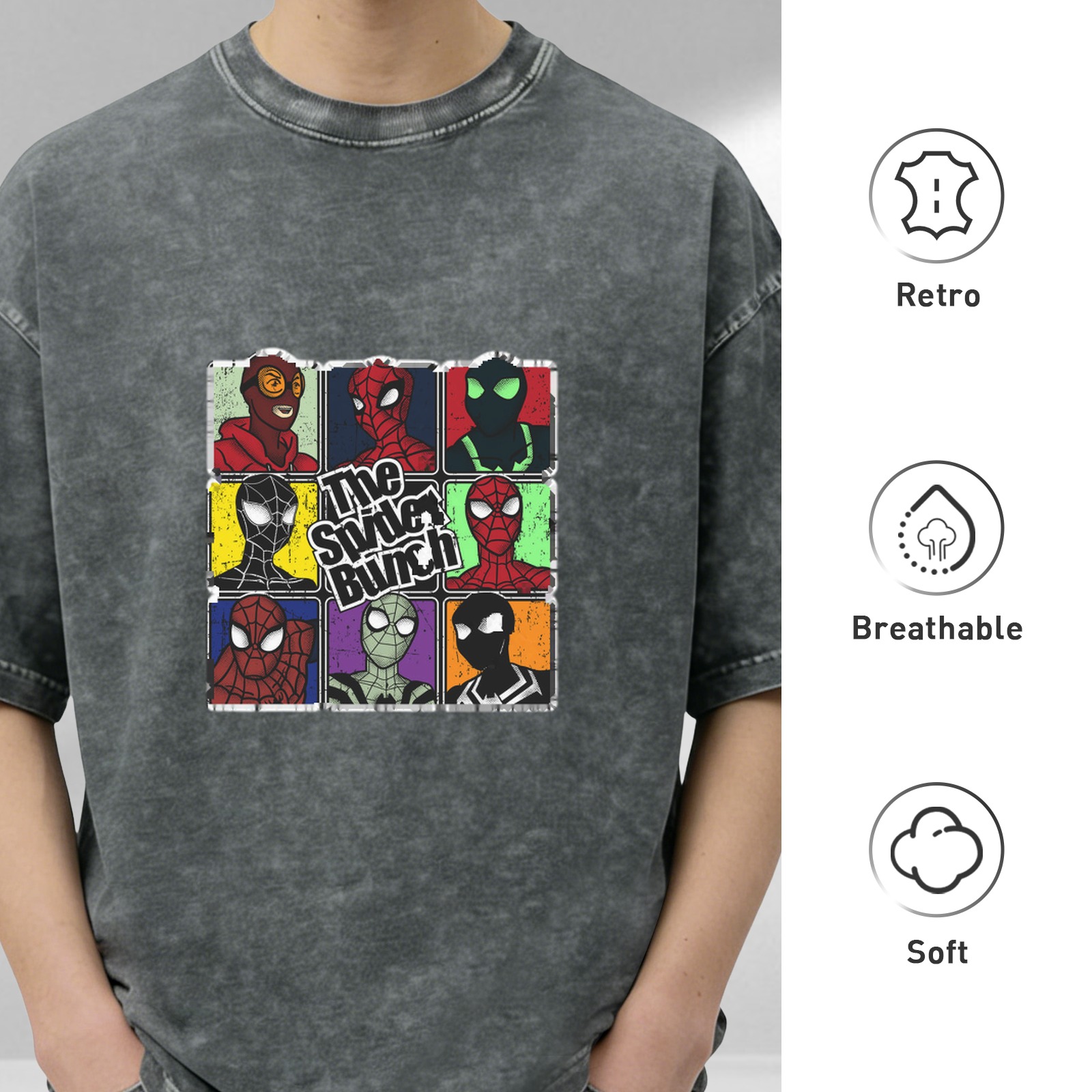 The Spider Bunch Spider-Verse Characters Acid Wash T-Shirt