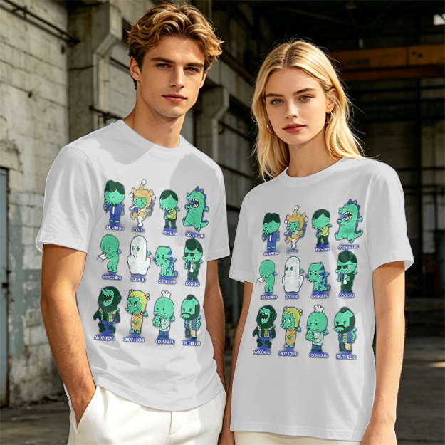 Olive Green T-Shirt With Cute Green Alien Character Print