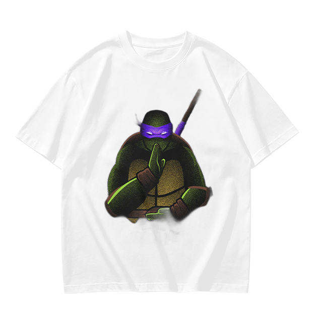 Olive Green T-Shirt Featuring Purple Masked Ninja Turtle Graphic
