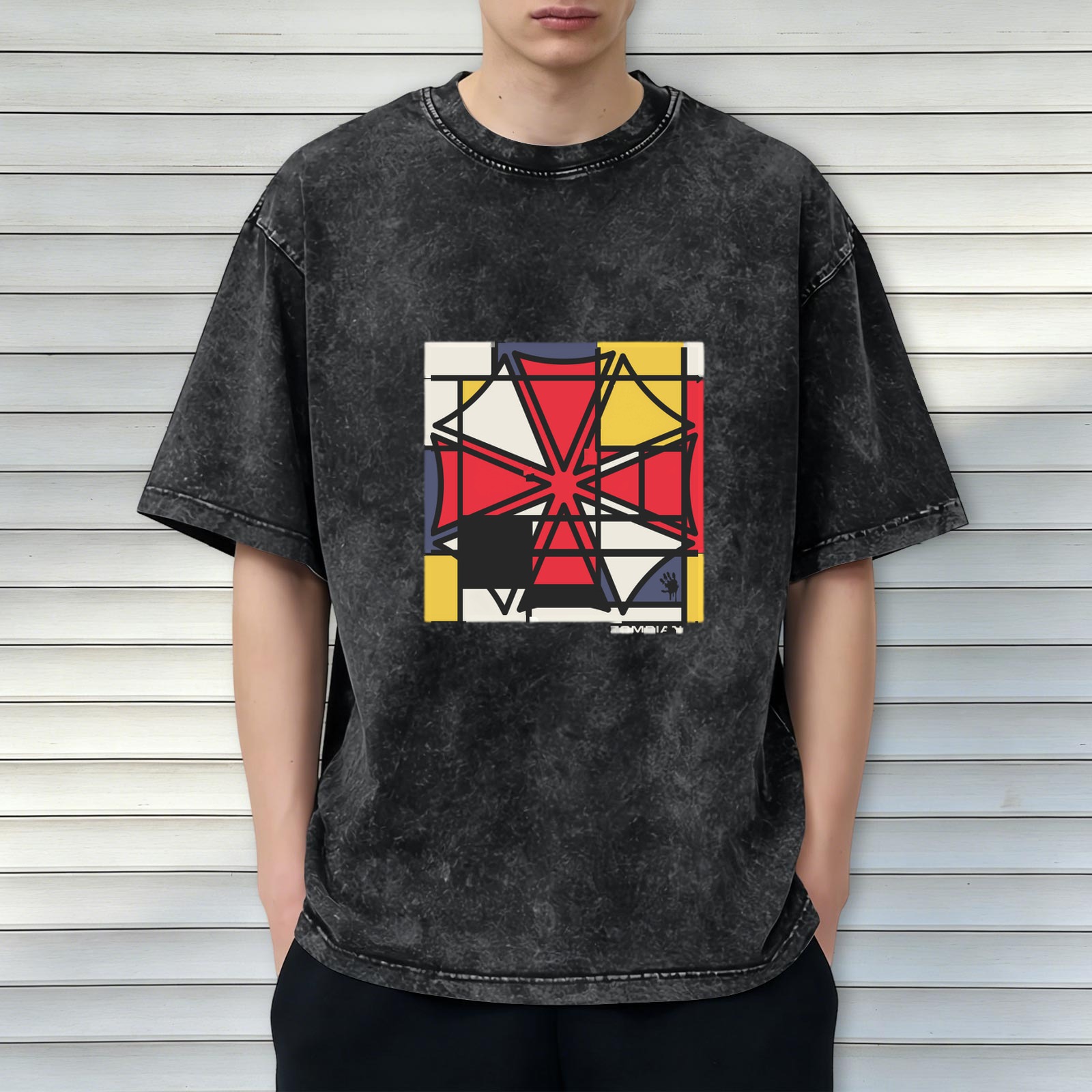 Oversized Acid Wash T-Shirt With Abstract Geometric Art Print