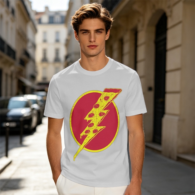 Olive T-Shirt With Pizza Lightning Bolt Graphic