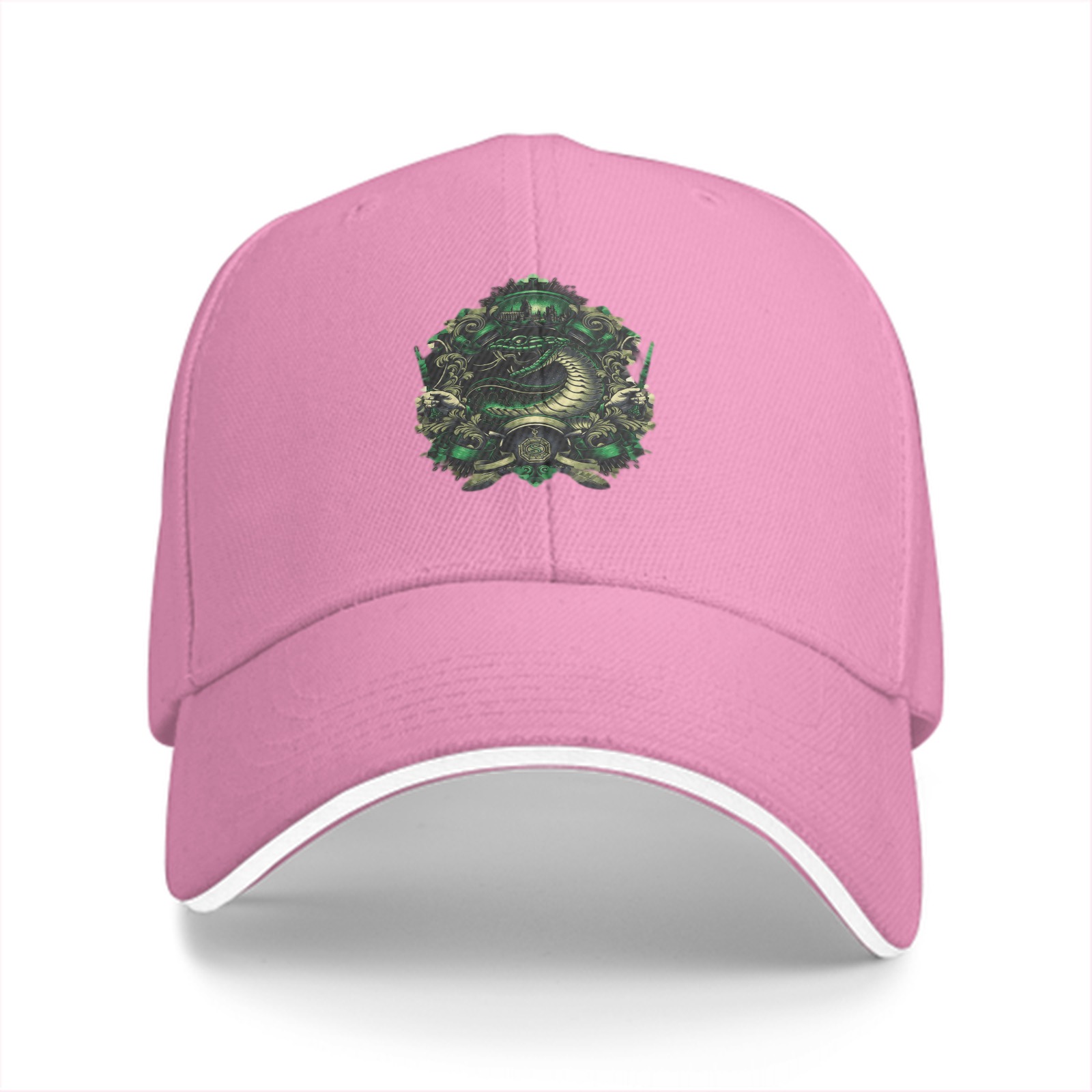 Black Baseball Cap With Green Serpent Emblem Design