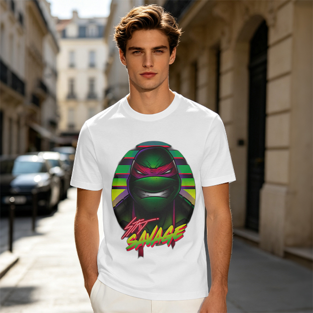 Olive T-Shirt with Retro Ninja Turtle 'Stay Savage' Graphic