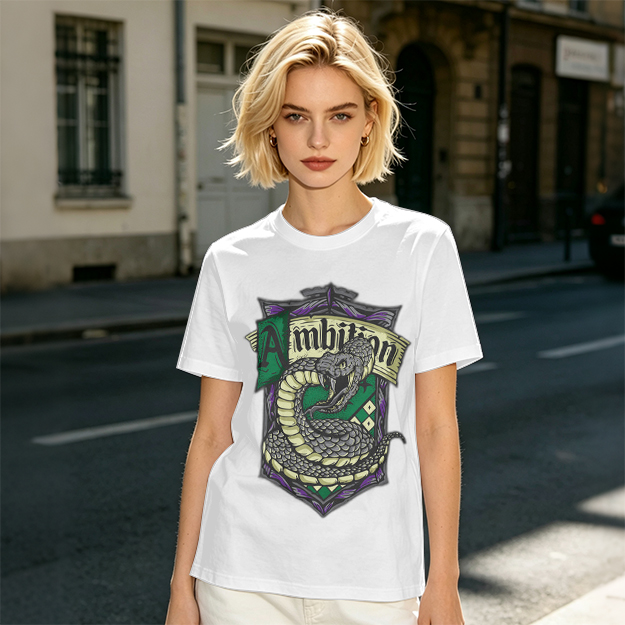 Olive Green Slytherin Ambition Snake Crest Graphic T-Shirt