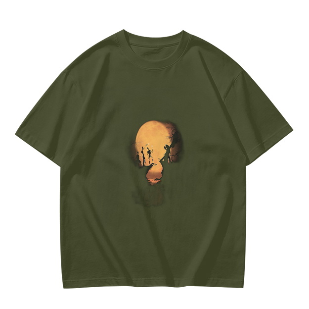Olive Green T-Shirt With Abstract Skull Graphic Print