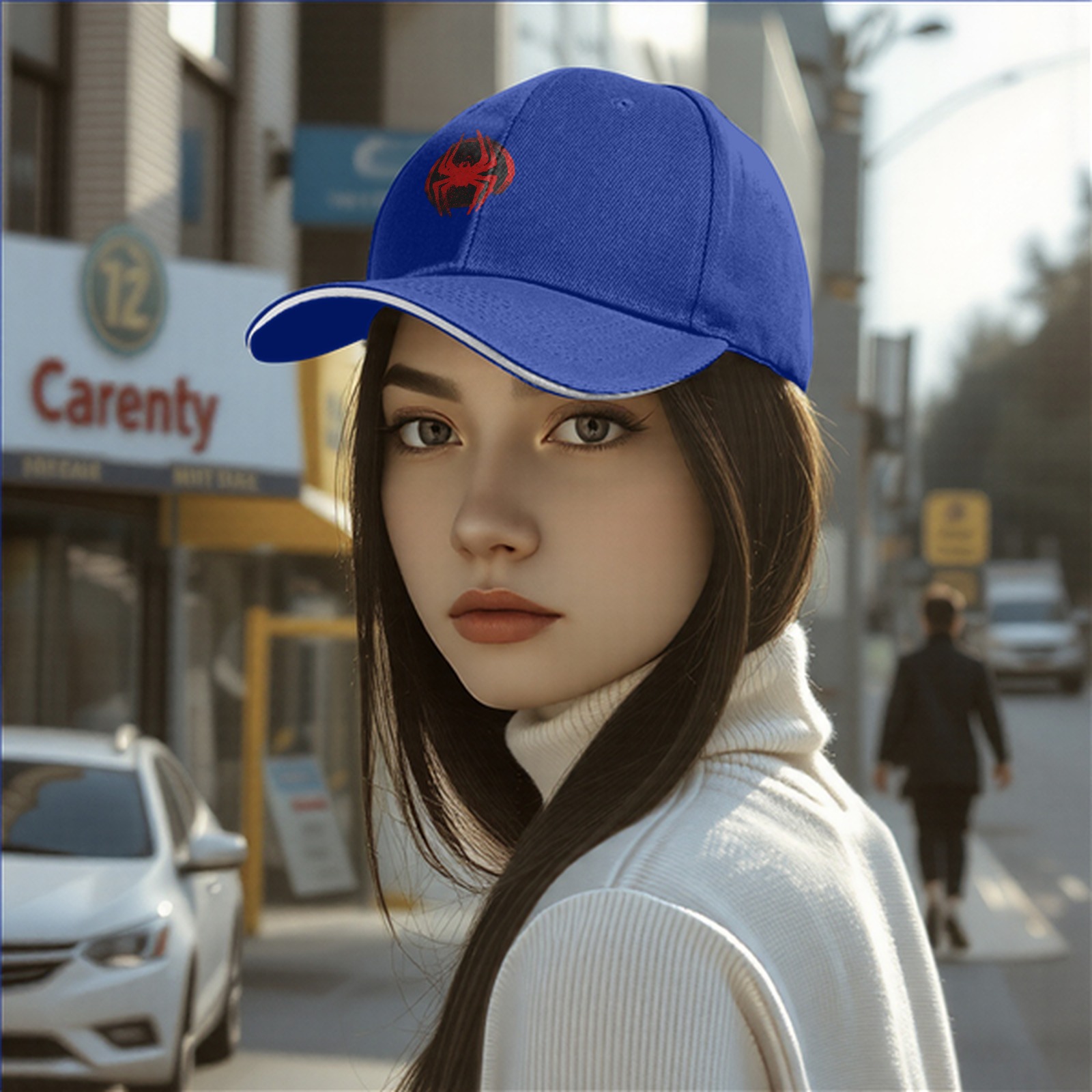 Black Baseball Cap With Red Spider Graphic Design