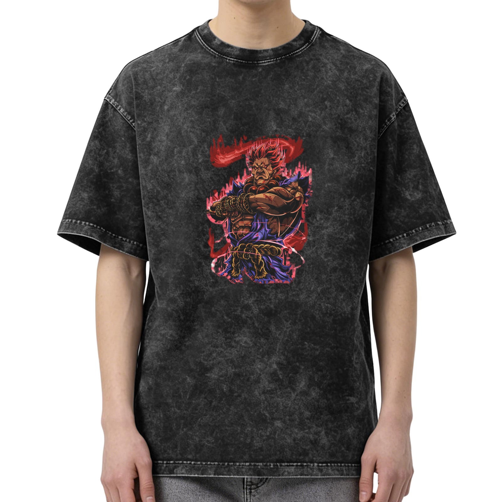Street Fighter Akuma Graphic Stonewashed Oversized T-Shirt