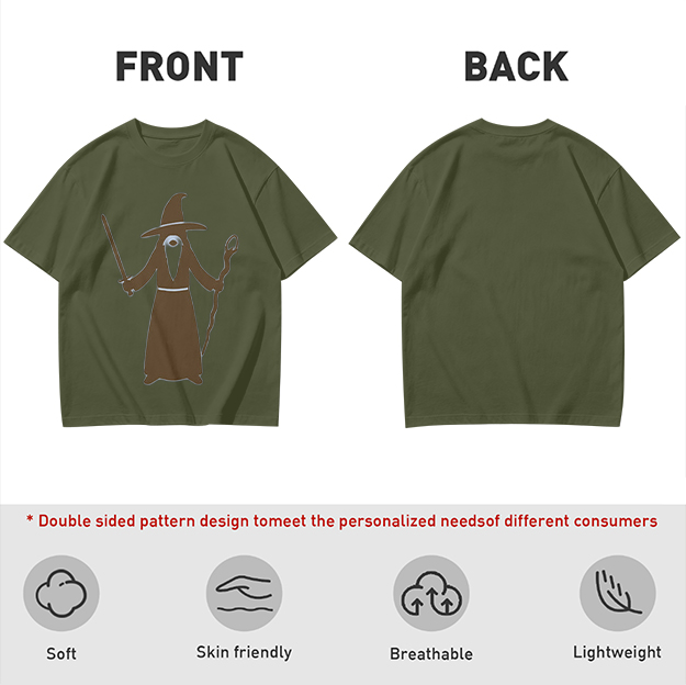 Olive Green T-Shirt With Cyclops Wizard Graphic Print