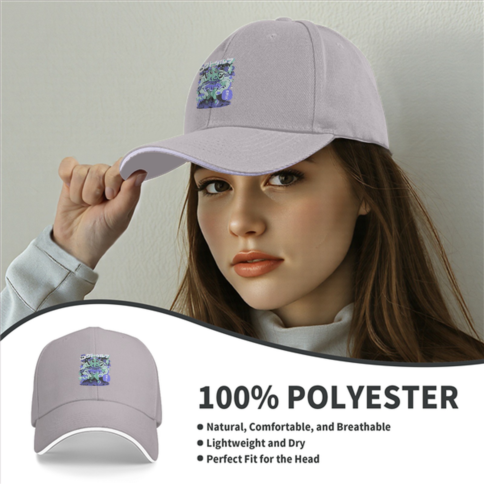 Black Baseball Cap With Anime Octopus Girl Graphic Print