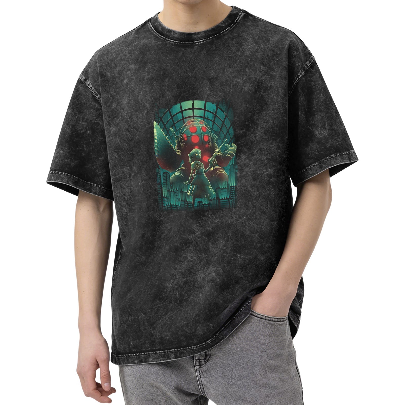 Bioshock Big Daddy & Little Sister Acid Wash T-Shirt