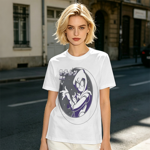 Olive T-shirt with Moon Warrior Anime Graphic Print