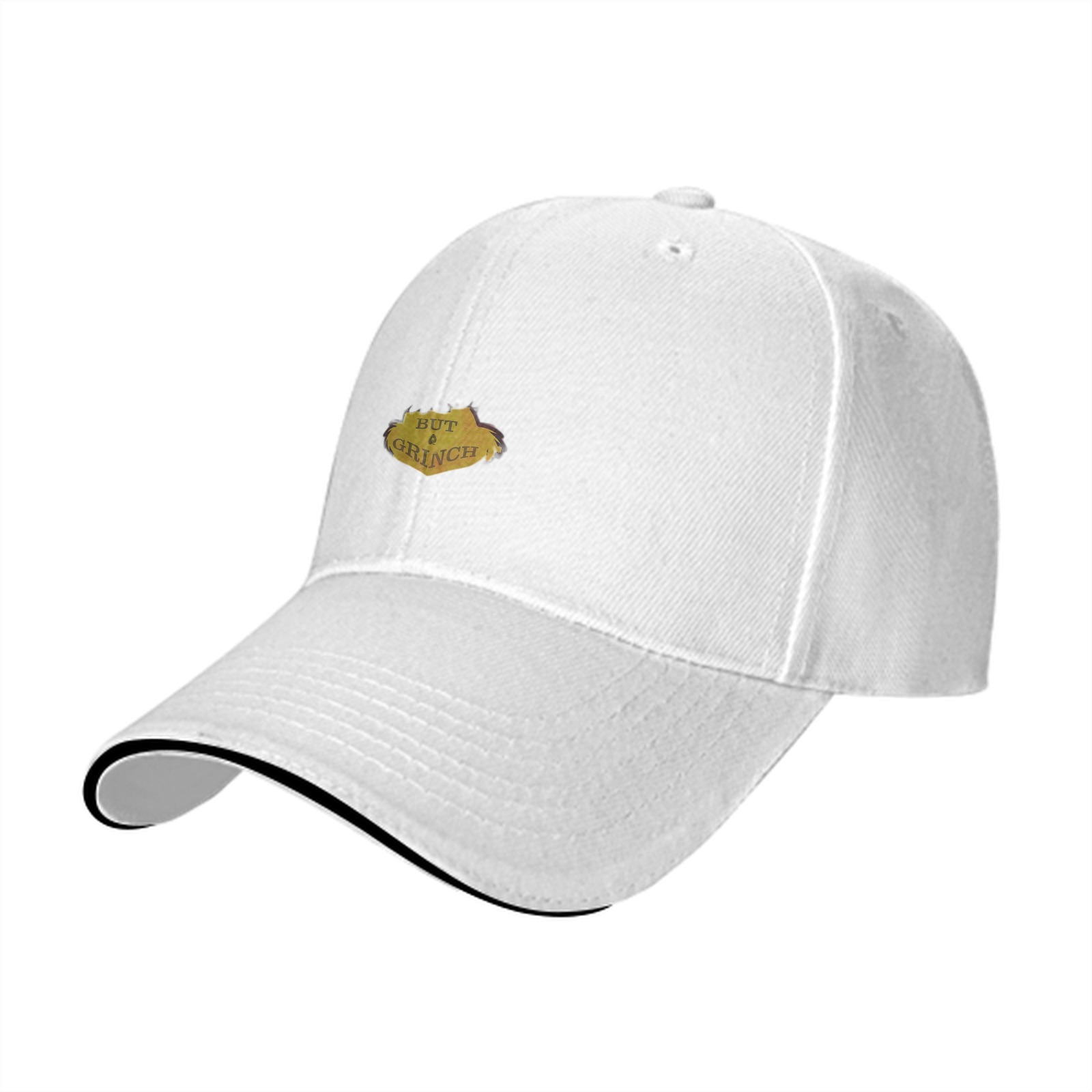 Black baseball cap with 'But a Grinch' graphic design