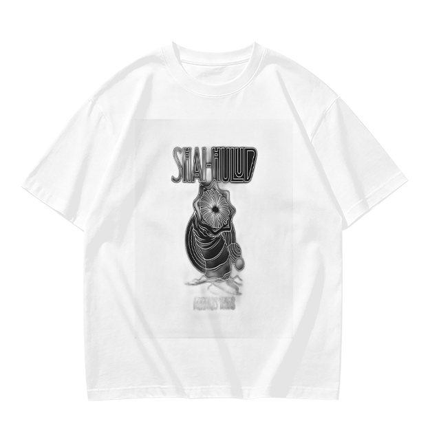 Olive green graphic t-shirt with masked figure print