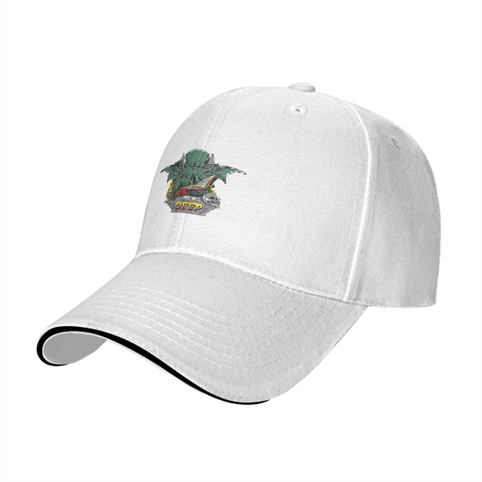 Black Baseball Cap With Cthulhu Reading Book Graphic