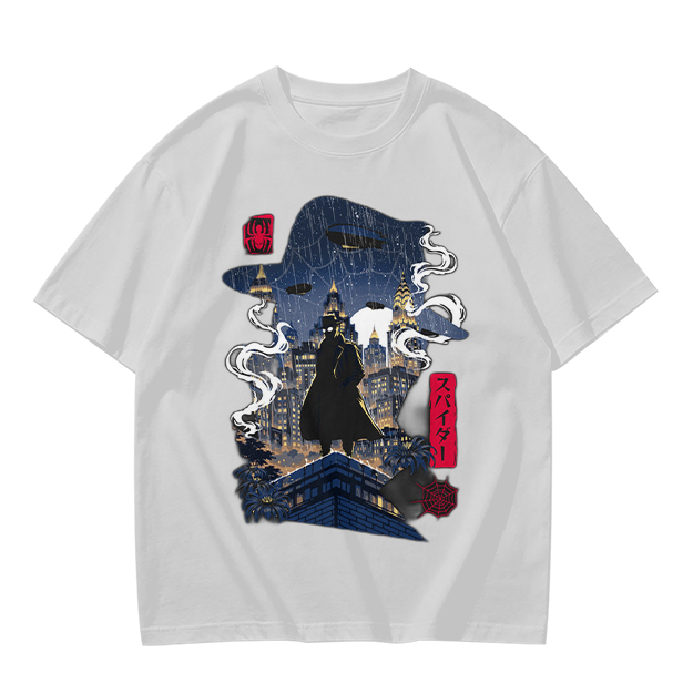 Olive T-Shirt with Night City Rooftop Spy Silhouette Art
