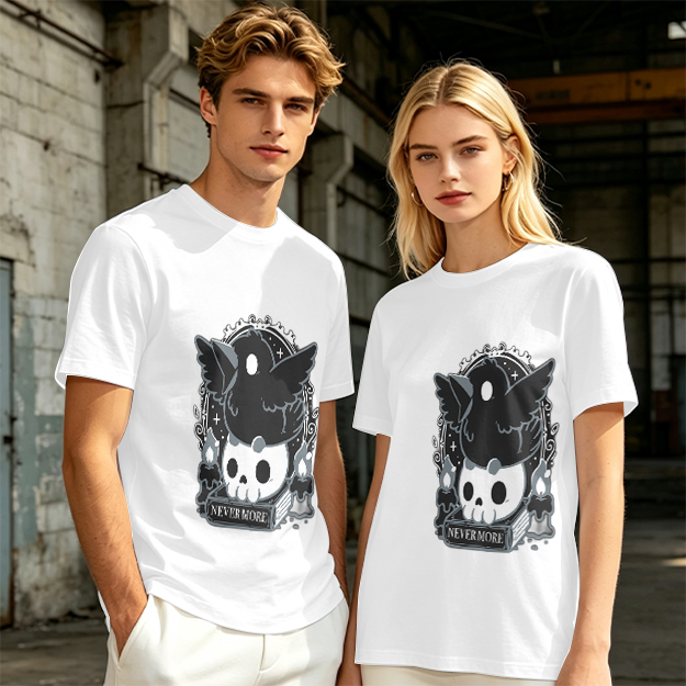 Olive Graphic T-Shirt With Raven Skull Nevermore Print