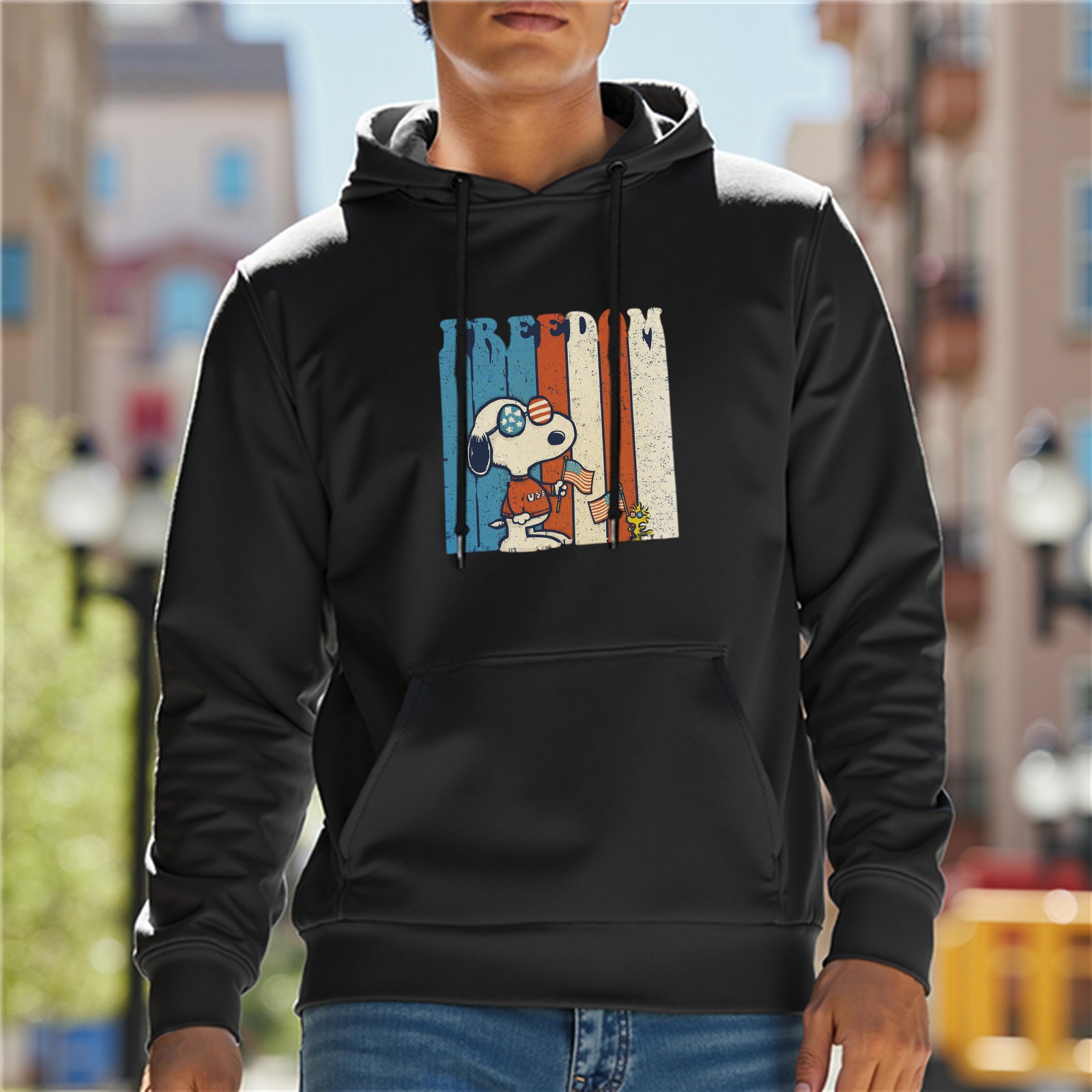 Snoopy Freedom Graphic Black Hoodie