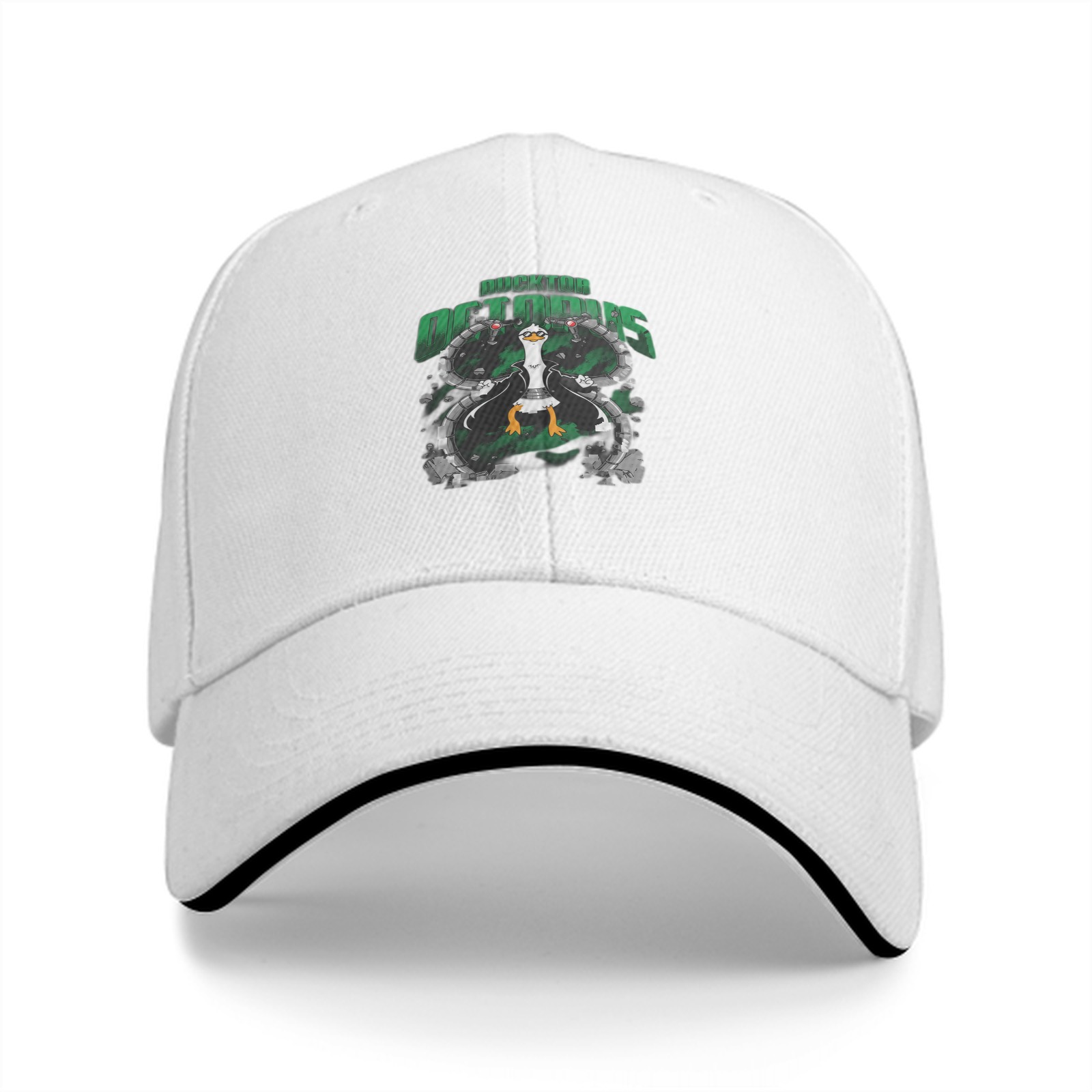 Black baseball cap with duck octopus hybrid graphic design
