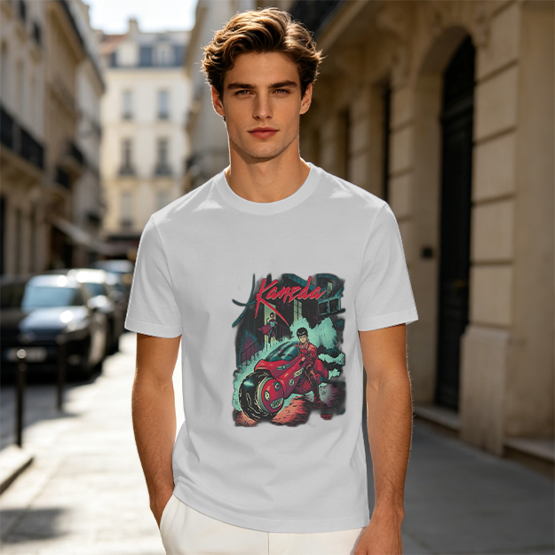 Olive T-Shirt with Kaneda Anime Motorcycle Graphic Print
