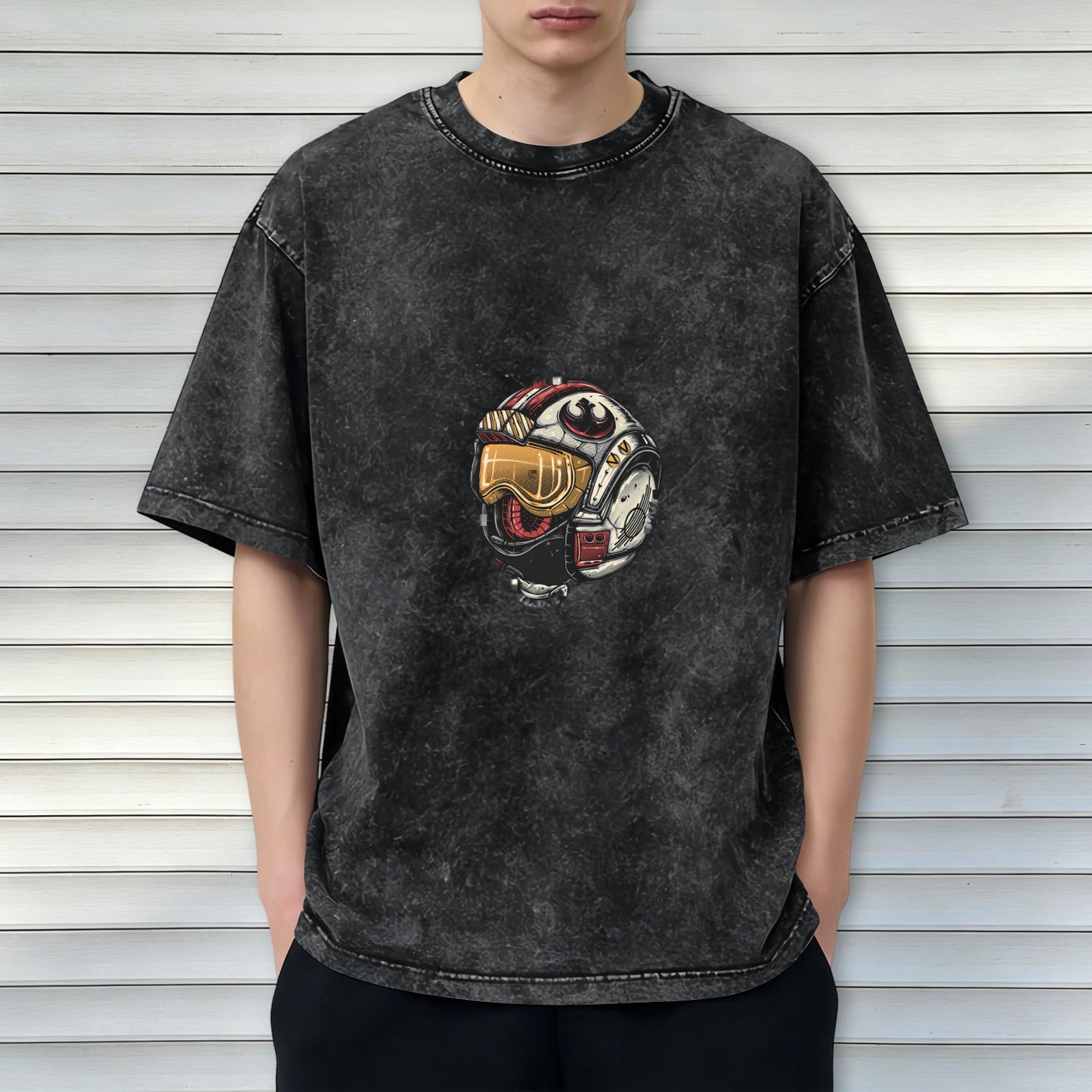 Star Wars X-Wing Pilot Helmet Graphic Vintage Wash Oversized T-Shirt