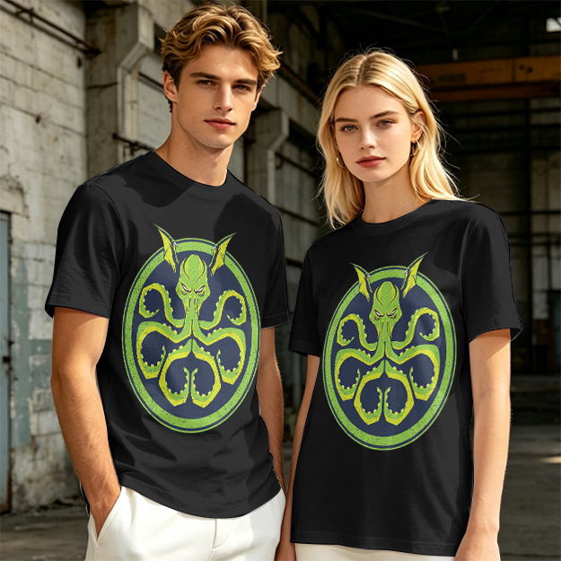 Olive Green T-Shirt with Octopus Demon Graphic Print
