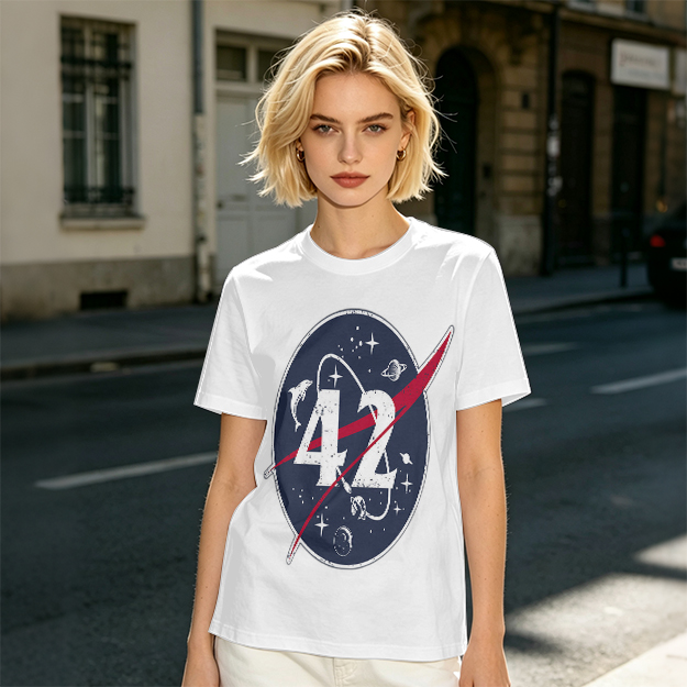 Olive Green Space Themed T-Shirt With Number 42 Graphic