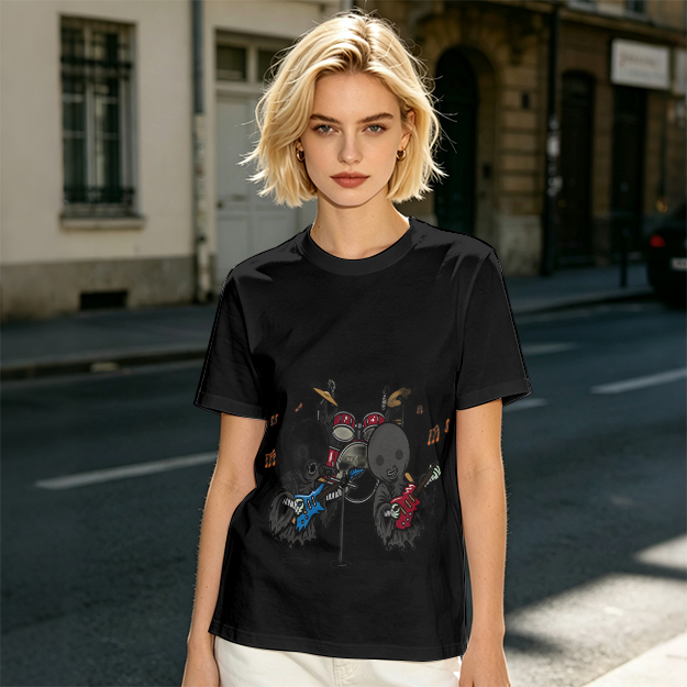 Olive T-Shirt With Grim Reaper Rock Band Graphic Print