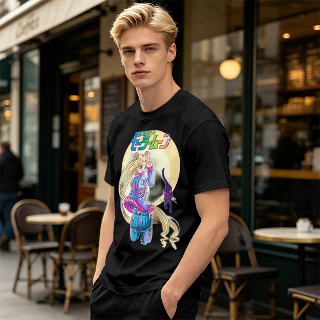 Olive anime graphic t-shirt featuring Usagi and Luna