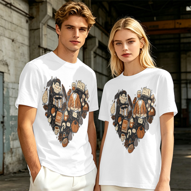 Olive Green T-Shirt With Fall Themed Heart Shaped Graphic