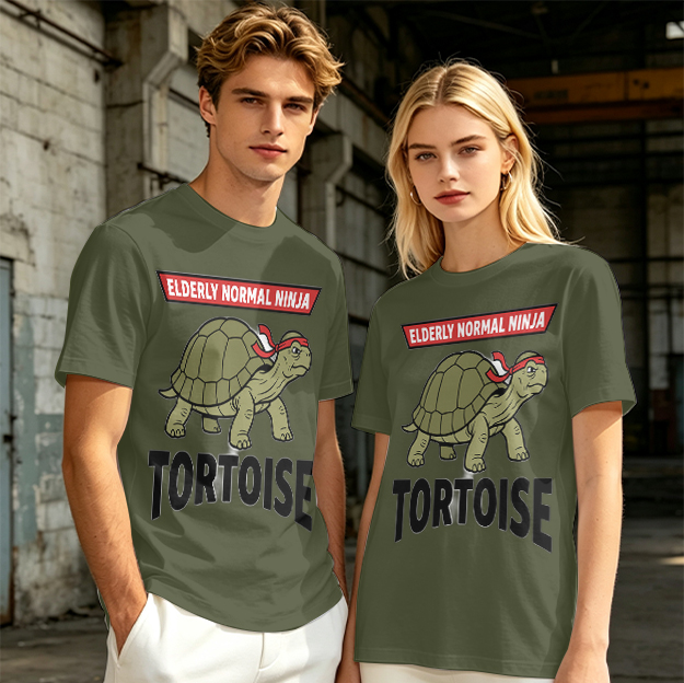 Elderly Normal Ninja Tortoise Graphic Olive T-Shirt