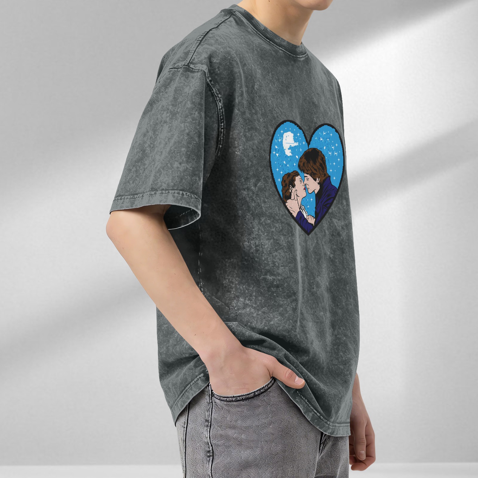 Star Wars themed heart graphic t-shirt with romantic couple design