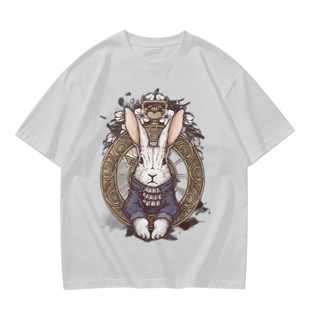Olive T-Shirt With Steampunk White Rabbit Pocket Watch Art