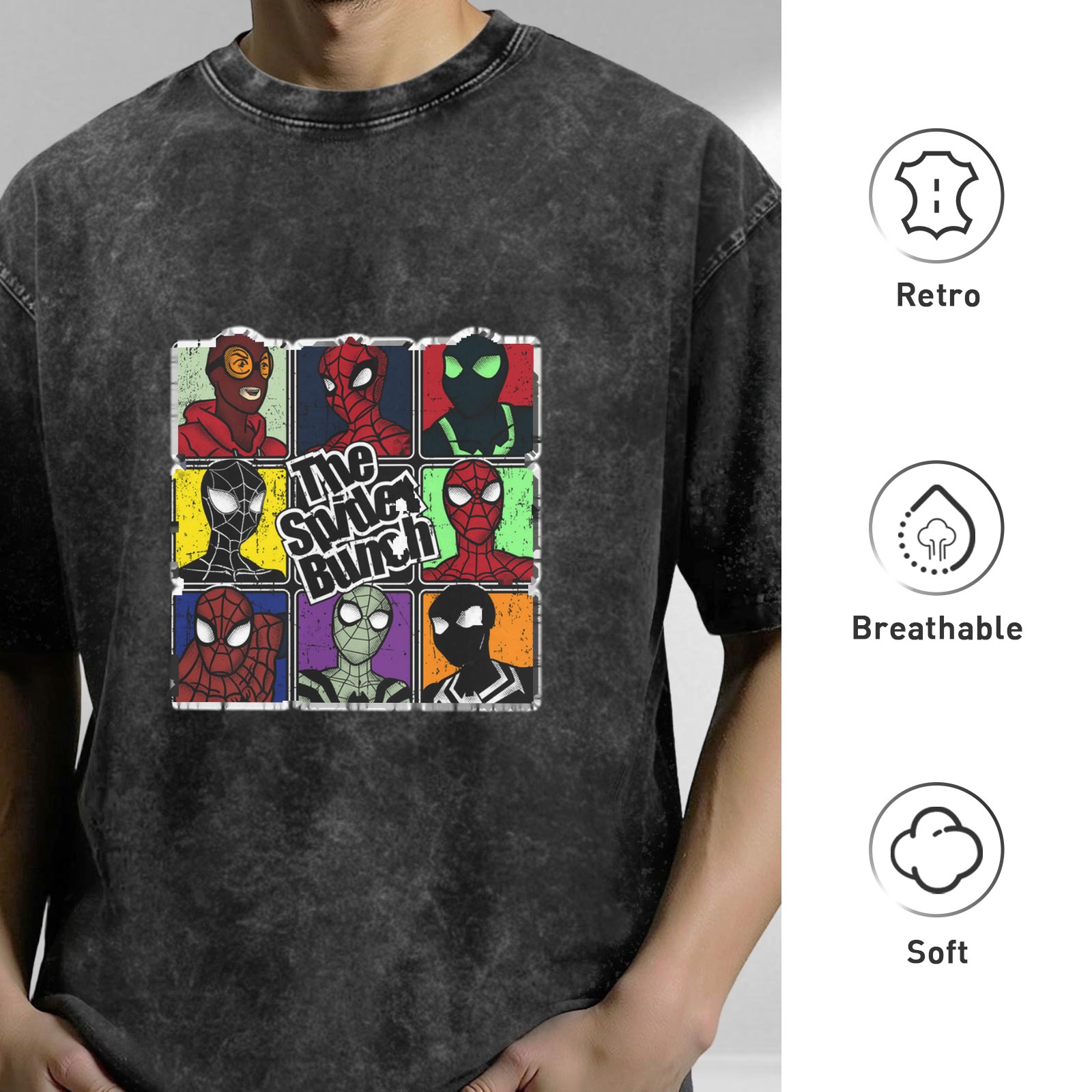 The Spider Bunch Spider-Verse Characters Acid Wash T-Shirt